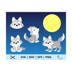 Wolf SVG. PNG. Cricut cut files, layered. Silhouette. Sublimation, print, wolves, Baby, Cute, Woodland creature. DXF, ep