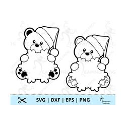 christmas bear svg. png. cricut cut files, silhouette, layered files. snowflake, teddy bear, outline, stencil. dxf, eps.