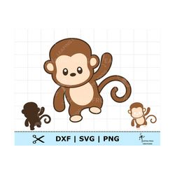 Cute Baby Monkey SVG. Monkey DXF. PNG.  Cricut cut files, layered. Silhouette Cut Files. Monkey clipart. Jungle animals