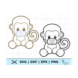 Monkey wearing face mask SVG. Monkey DXF. Cricut cut files, layered. Baby Monkey SVG. Monkey in face mask svg. Cute Monk