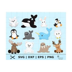 Arctic Animals SVG PNG. Cricut cut files, layered files. Silhouette files. Christmas, winter. DXF, eps. Reindeer, fox, I
