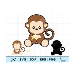 Cute Baby Monkey SVG. Whole image or cut/layered files. Monkey DXF. PNG.  Cricut, Silhouette  Monkey clipart. Jungle ani