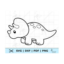 Cute Baby Dinosaur SVG PNG DXF eps. Triceratops digital download, Cricut Silhouette cut files. Outline, Stencil, Colorin