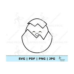 Easter Chick Coloring Page JPG PDF SVG png. Baby chick clipart. Digital download. Black and White Outline. Coloring book