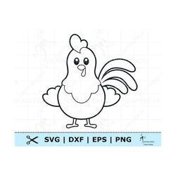 Cute Rooster SVG PNG DXF eps. Chicken Digital download, Cricut Silhouette cut files. Outline, Stencil, Coloring Page, cl