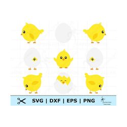 cute set of baby chicks svg eps dxf png. silhouette, cricut cut file. vector, clipart. easter, spring, baby shower, nurs