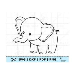 cute baby elephant svg png dxf pdf.  cricut cut files, silhouette. baby elephant coloring page svg. elephant clipart. el