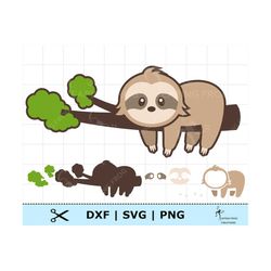 Cute Sloth SVG PNG DXF jpg. Digital download. Cricut, Silhouette Cut Files. Cartoon sloth clipart. Great for nursery or