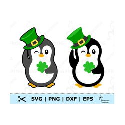 St. Patrick's Day Penguin SVG. PNG. Cricut cut files, layered files. Silhouette files. Lucky, Shamrock, Clover, Hat. Ins