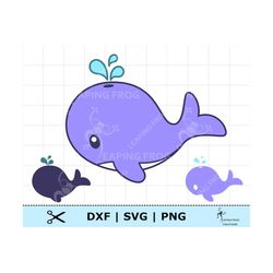 Cute Whale SVG PNG DXF. Digital download. Cricut, Silhouette Cut Files. Cartoon whale clipart. Great for nursery or baby