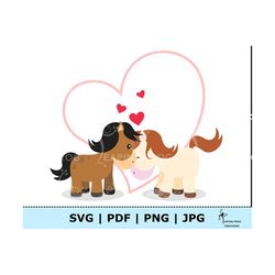 Valentine's Day Horses w Hearts - Digital / Instant download. Brown, Pink, Red. Vector image. Clipart.  JPG, SVG, PDF pn