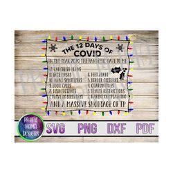 The 12 days of covid SVG PNG DXF pdf cut file digital download funny covid christmas toilet paper shortage xmas