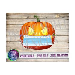 Pumpkin wearing a mask with thumbtacks PNG digital file digital download 300 dpi halloween 2020 jack o'lantern