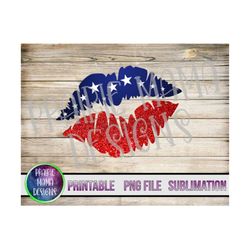 American flag glitter lips PNG digital download 300 dpi cute funny patriotic lips