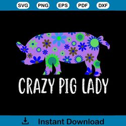 Cute Crazy Pig Lady Floral Design Funny Animal Svg