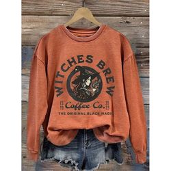 Women's Casual Witches Brew Coffee Co Print Sweatshirt, Funny Coffee Co Sweatshirt, Halloween Witches Pullover Sweater,