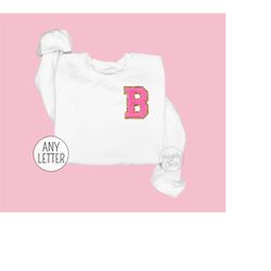 kids embroidered sweatshirt with initial, chenille patch toddler sweatshirt custom toddler girl gift personalized crewne