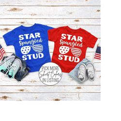 4th of July Shirt Toddler Boy, Baby Boy Fourth of July 4th Baby Outfit Independence Day STAR SPANGLED STUD