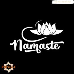 White Text Namaste Lotus Icon Svg