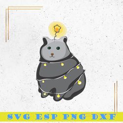 Cute Cat SVG, Cat Wearing Light Bulb SVG, Animal SVG