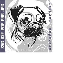 Sad pug dog SVG file | cut file for cricut | printable png| SVG dxf cut files | laser file | digital download | SVG