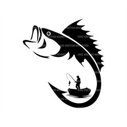 fishing hook svg, bass fishing svg, fisherman svg, fishing dad. vector cut file cricut, silhouette, pdf png eps dxf, dec