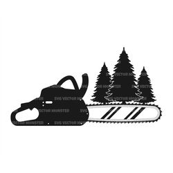 Chainsaw Svg, Forest Svg, Woods, Lumberjack, Carpenter, Woodsman. Vector Cut file Cricut, Silhouette, Pdf Png Dxf, Stenc