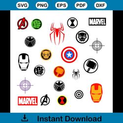 Logo Marvel Svg, Logo Ironman, Hulk, Thor, Spiderman,etc... Svg, Png, Dxf, Eps