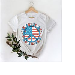 Bright Stars Brave Hearts Shirt, 4th Of July Peace Sign Shirt, American Flag Themed Peace Shirt, Bohemian American Shirt