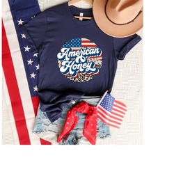 American Honey Shirt, Cute 4th July Shirt, Retro American Honey Shirt, Women 4th of July Leopard Design Shirt, Patriotic