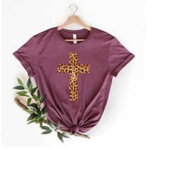 Cheetah Faith Cross Shirt, Faith Cross Shirt, Christian Gift, Christian Shirts ,Faith Cross, Vertical Cross, Leopard Fai