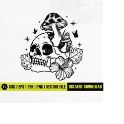 Skull and Mushrooms Svg | Skeleton SVG | Mystical Skull Svg | Mushroom Skull SVG | Cricut & Silhouette | Instant Downloa