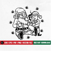 Santa & Elf Smoking SVG, Smoking Weed Marijuana Joint Cannabis Blunt Dope | Funny Christmas, Funny Xmas, Christmas Shirt