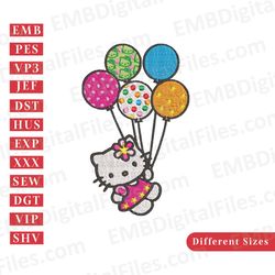 hello kitty birthday balloon embroidery design