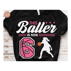 this baller is now 6 svg, birthday girls basketball svg, 6th birthday girl svg, basketball birthday svg, basketball part