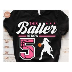 this baller is now 5 svg, birthday girls basketball svg, 5th birthday girl svg, basketball birthday svg, basketball part