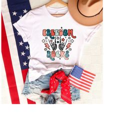 Freedom Rocks Shirt, Fourth of July Shirt, Patriotic Shirt, Skeleton Shirt, Freedom Shirt, 4th of July Shirt, America Sh