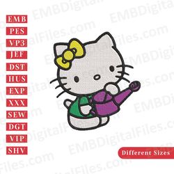 Hello Kitty watering plants embroidery design