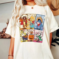 retro winnie the pooh halloween tarot card shirt, disney pooh bear halloween shirt, disney halloween comfort colors shir