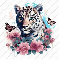 Beauty leopard png, butterfly png, flower png, flower png, rainbow png, colorful png, girl PNG file