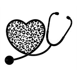 Leopard Heart Stethoscope Svg, New Nurse Svg, Nurse Life, Doctor. Vector Cut file Cricut, Silhouette, Pdf Png Dxf, Decal