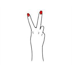 Woman Peace Sign Svg, Peace Hand, Peace Fingers, Two Sign, No War. Vector Cut file Cricut, Silhouette, Pdf Png Dxf, Deca