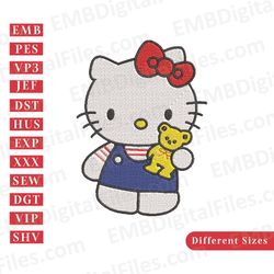 Hello Kitty with baby bear embroidery design