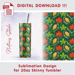 Inflated 3D Puffy Fall Leaves Pattern - Seamless Sublimation Pattern - 20oz SKINNY TUMBLER - Full Wrap