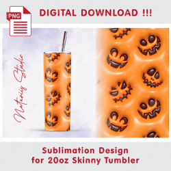Inflated 3D Puffy Bubble Halloween Pattern - Seamless Sublimation Pattern - 20oz SKINNY TUMBLER - Full Wrap
