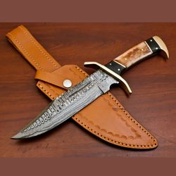 Rody Stan CUSTOM HAND MADE DAMASCUS BOWIE HUNTING KNIFE - FULL TANG - BRASS