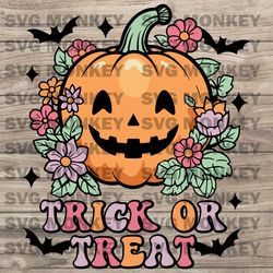 Trick Or Treat Pumpkin png, Cute Halloween Pumpkin, Pumpkin With Flowers SVG EPS DXF PNG