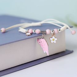 Rinhoo - Handmade Braided Bracelet for Women, Purple Butterfly Flower Charm, Sweet Animal Pendant, Bangle Jewelry, Fashi