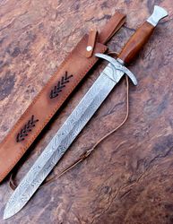 Damascus Steel sword Custom Handmade - 23.00" inches Damascus Steel Battle ready sword outdoor Hunting sword