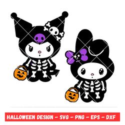 Kuromi & My Melody Skeleton Bundle Svg, Sanrio Friends Svg, Halloween Svg, Kawaii Svg, Cricut, Silhouette Vector Cut Fil